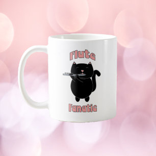 Flute Fanatic Black Cat Funny Coffee Mug