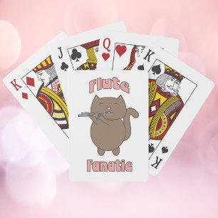 Flute Fanatic Cat Pink Cute Playing Cards