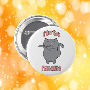 Flute Fanatic Cute Grey Cat Pink 6 Cm Round Badge