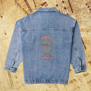 Flute Fanatic Gray Cat Pink Denim Jacket