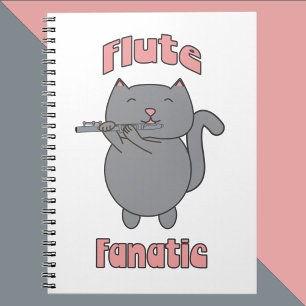 Flute Fanatic Music Flute Grey Cat Pink Notebook