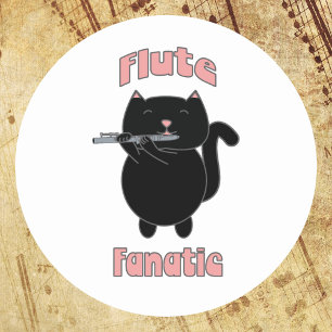 Flute Fanatic Pink Black Cat Classic Round Sticker