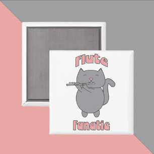 Flute Fanatic Pink Gray Cat Magnet
