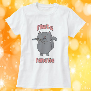 Flute Fantaic Grey Cat Pink T-Shirt