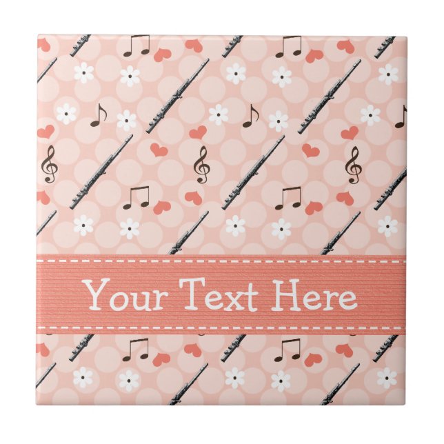 Flute Music Note Ceramic Tile Trivet (Front)