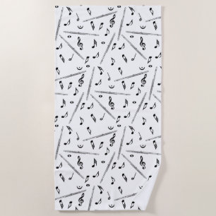 Flute Music Note Pattern Beach Towel