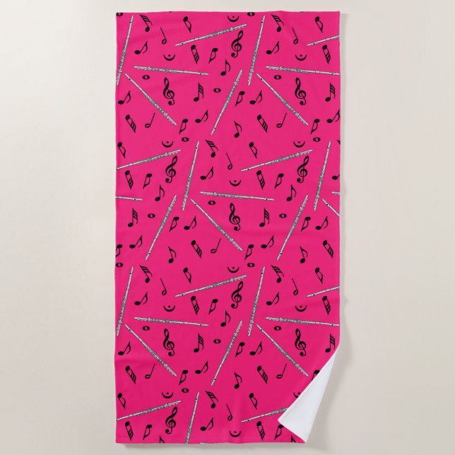 Flute Music Note Pattern Beach Towel (Front)