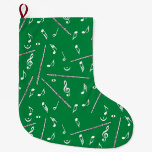 Flute Music Note Pattern Large Christmas Stocking