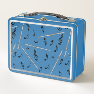 Flute Music Note Pattern Metal Lunch Box