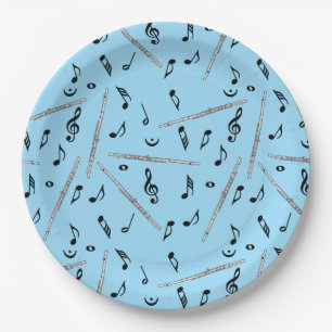 Flute Music Note Pattern Paper Plate