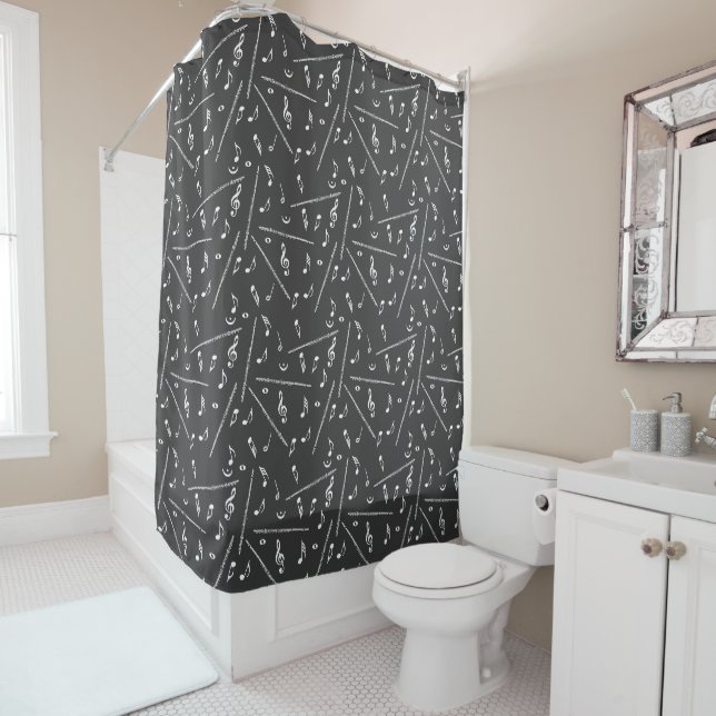 Flute Music Note Pattern Shower Curtain (In Situ)