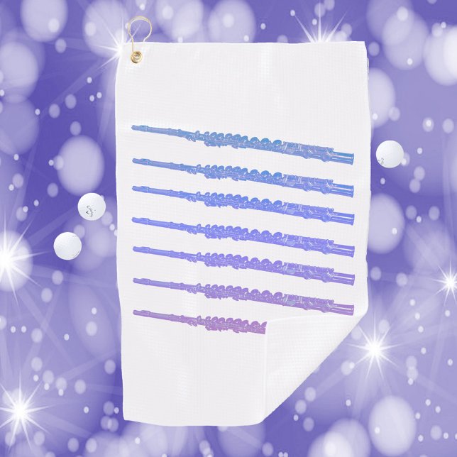 Flute Music Pink Blue Purple Golf Towel (A golf towel with a graphic of pink, blue and purple flutes!)