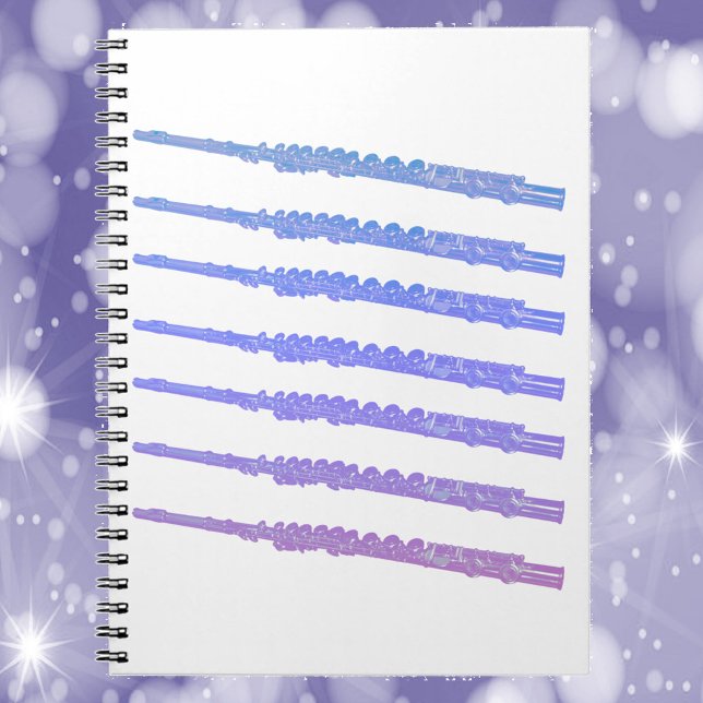 Flute Music Pink Purple Blue Notebook (A notebook with pink, blue and purple flutes.)