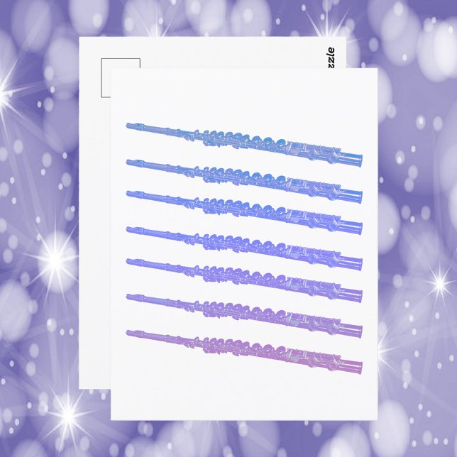 Flute Musical Instrument Pink Blue Purple Postcard (A postcard with a graphic of pink, blue and purple flutes.)