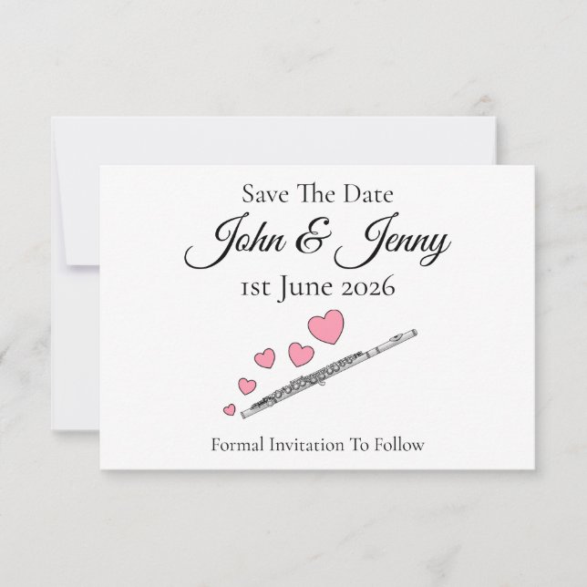 Flute Musician Wedding Save The Date (Front)