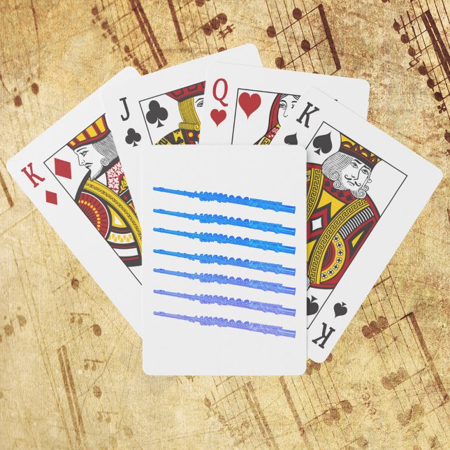 Flute Pattern Ombre Playing Cards (A deck of playing cards with a pattern of blue flutes.)