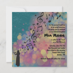 Flute Player Bat Bar Mitzvah Invitation