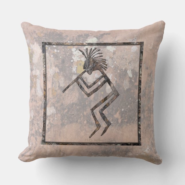 Flute Player Petroglyph Talking Canyons, New Mexic Cushion (Front)