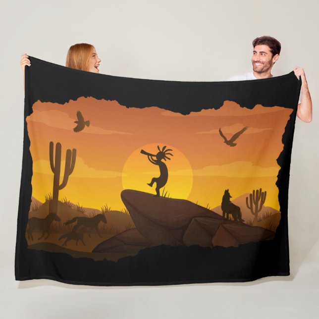 Flute Playing Desert Landscape Kokopelli  Fleece B Blanket (In Situ)