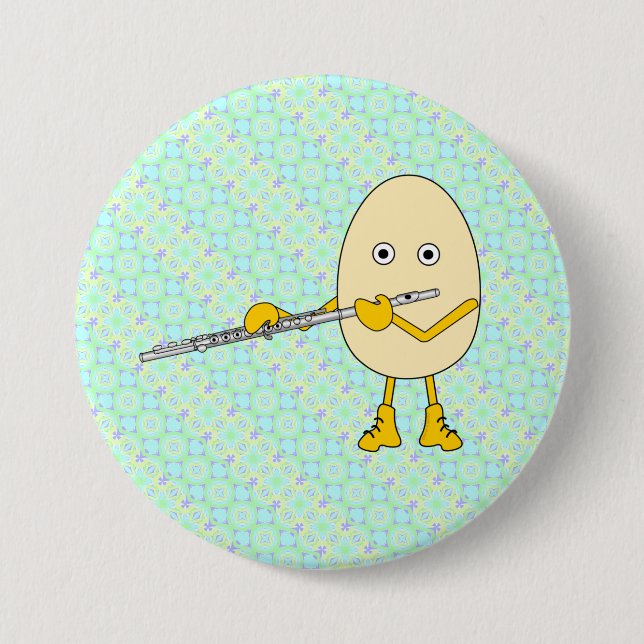 Flute Playing Egghead 7.5 Cm Round Badge (Front)