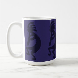 Flute Playing Kokopelli Figure - Black on Blue Coffee Mug