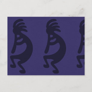 Flute Playing Kokopelli Figure - Black on Blue Postcard