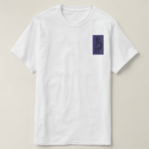 Flute Playing Kokopelli Figure - Black on Blue T-Shirt
