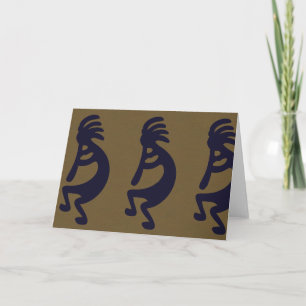 Flute Playing Kokopelli Figure - Black on Green Card