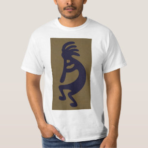 Flute Playing Kokopelli Figure - Black on Green T-Shirt