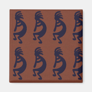 Flute Playing Kokopelli Figure, Black on Rust Red Magnet