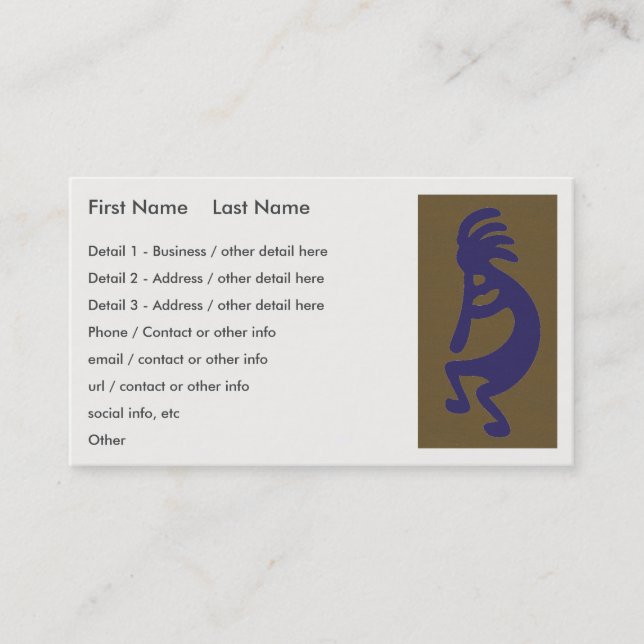 Flute Playing Kokopelli Figure - Blue on Green Business Card (Front)