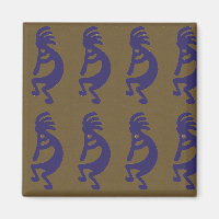 Flute Playing Kokopelli Figure - Blue on Green