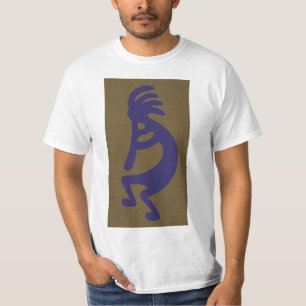 Flute Playing Kokopelli Figure - Blue on Green T-Shirt