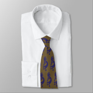Flute Playing Kokopelli Figure - Blue on Green Tie
