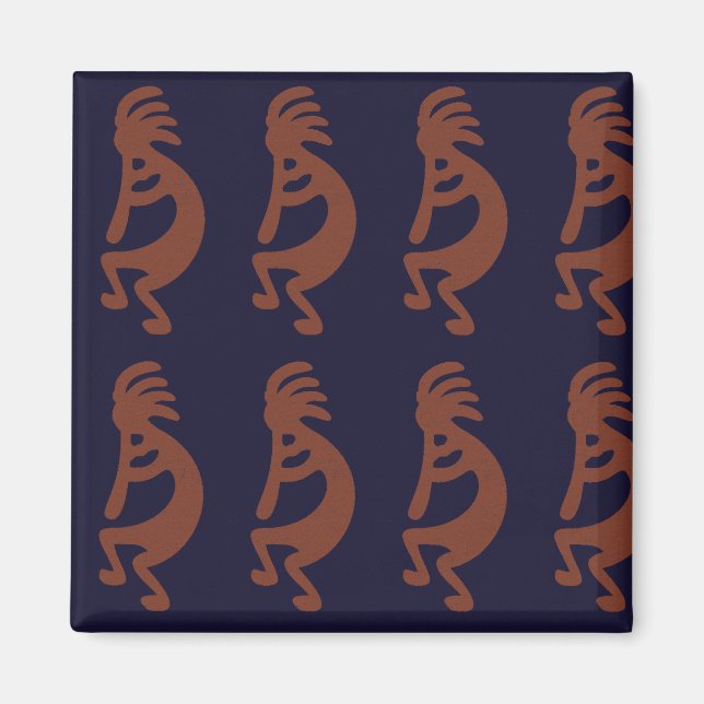 Flute Playing Kokopelli Figure - Blue on Rust Red  Magnet (Front)