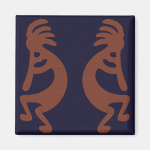 Flute Playing Kokopelli Figure - Blue on Rust Red  Magnet