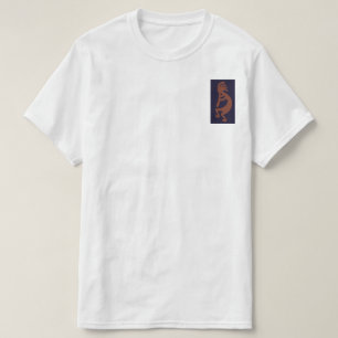 Flute Playing Kokopelli Figure - Blue on Rust Red T-Shirt
