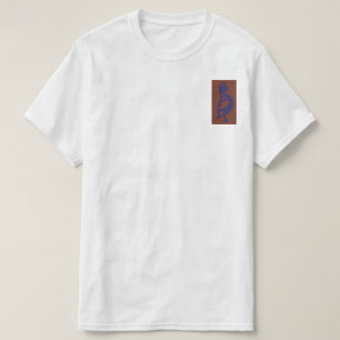 Flute Playing Kokopelli Figure - Blue on Rust Red T-Shirt
