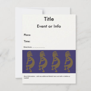 Flute Playing Kokopelli Figure - Green on Blue Invitation