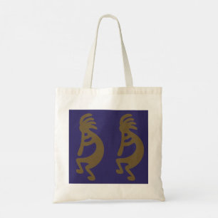 Flute Playing Kokopelli Figure - Green on Blue Tote Bag