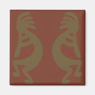 Flute Playing Kokopelli Figure, Green on Rust Red Magnet