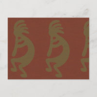 Flute Playing Kokopelli Figure, Green on Rust Red