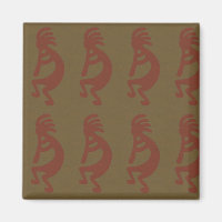 Flute Playing Kokopelli Figure - Red on Green