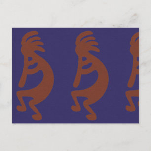 Flute Playing Kokopelli Figure - Rust Red on Blue Postcard