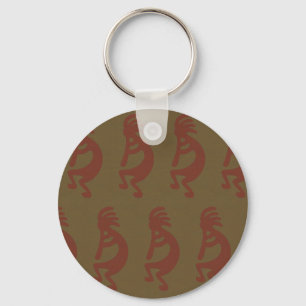 Flute Playing Kokopelli - Red/Green Green/Red Key Ring