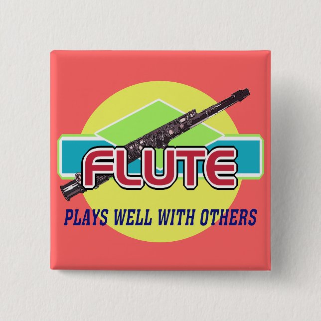 Flute Plays Well 15 Cm Square Badge (Front)