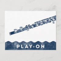 Flute Postcard - Vintage Retro Navy Blue White