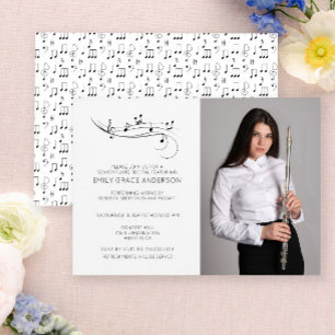 Flute Recital Musical Notes Black & White Photo Invitation