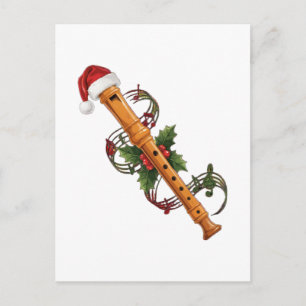 Flute Recorder Instrument Santa Hat Christmas Postcard
