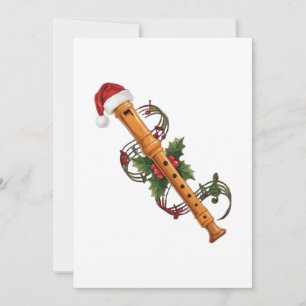 Flute Recorder Instrument Santa Hat Christmas Thank You Card
